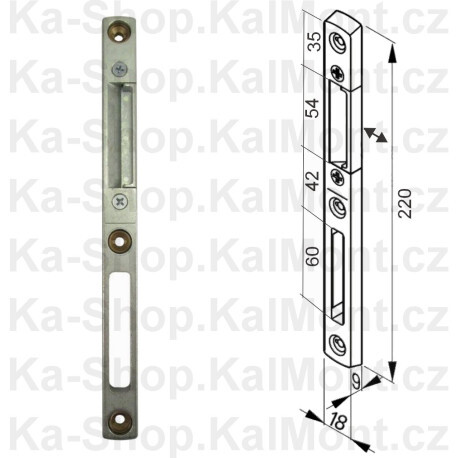 Protiplech zámku 220 x 18 x 9 mm hladký na dřevěné dveře, nastavitelná západka, Provedení Levý