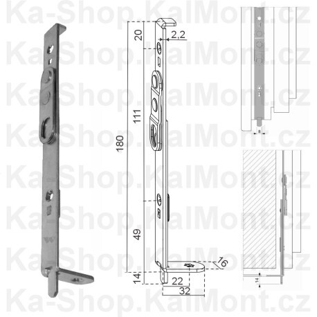 Zástrč Maco 180 x 16 x 2 mm na PVC a dřevěné okno a dveře s kovací drážkou 16 mm