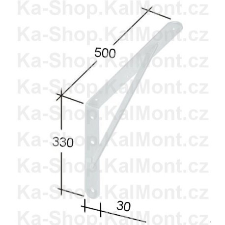 Konzole 500 x 330 x 30 x 4 mm bílá se vzpěrou pro vyšší zatížení