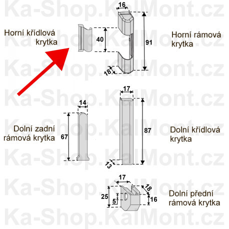 Krytka pantu Roto NT horní křídlová bílá na plastové okno a balkonové dveře