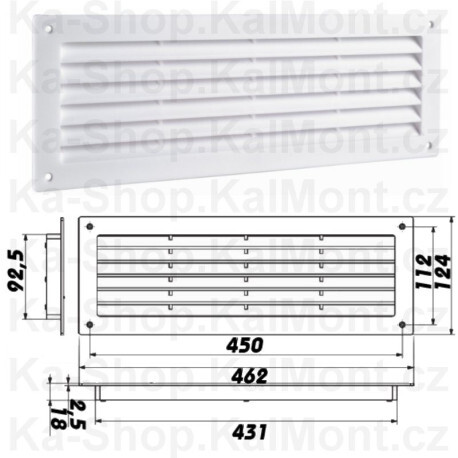 Mřížka větrací GP 450, 462 x 124 mm, PVC bílá