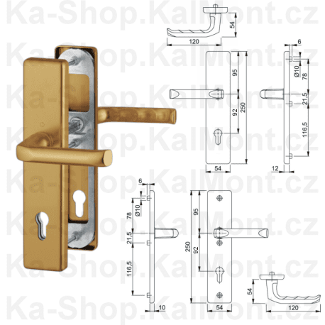 Bezpečnostní kování HOPPE London, PZ 92 klika klika, široký štít 54 mm, bronz F4, SK2