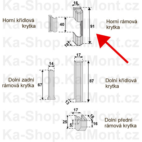 Krytka pantu Roto NT horní rámová bílá na plastové okno a balkonové dveře
