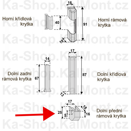 Krytka pantu Roto NT dolní rámová bílá na plastové okno a balkonové dveře