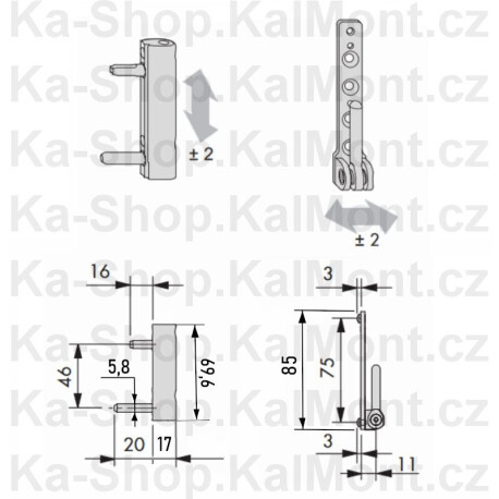 Pant Siegenia na plastové okno a balkon, dolní, rám a křídlo, 2D seřízení, 100kg