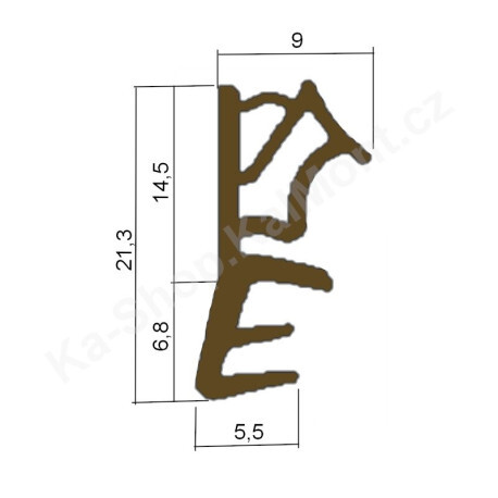 Těsnění na dřevěné okno a dveře, hnědé 21,3 x 9, naléhavka 15mm (bm)