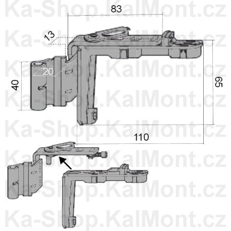 Pant Roto NT horní křídlový na otevírací plastové okno a balkon, systém 12-20-13 (bez vyklopení), Provedení Levý