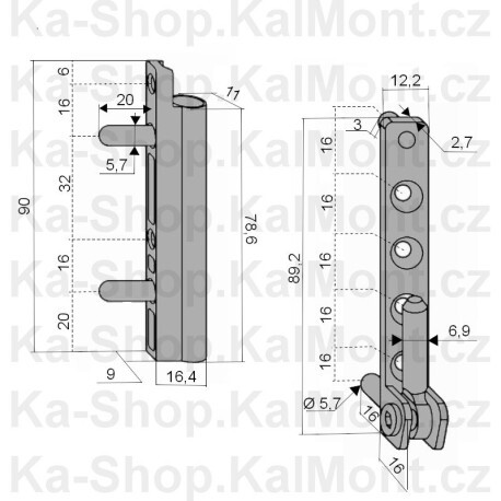 Pant Winkhaus dolní na plastové okno a balkonové dveře, mont. trny 5,7mm, 100kg