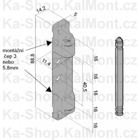 Pant Roto NT horní rámový s osovým čepem na plastové okno a balkonové dveře, 100kg, Velikost čepů Ø 3 mm