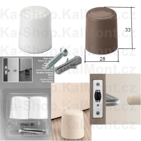 Zarážka interiérových dveří, omezovač otevření, hnědý plast, výška 33 mm *