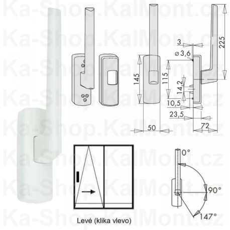 Klika Siegenia PSK 200 na posuvně výklopné dveře, Provedení Levý, Barva Bílá