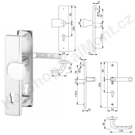 Bezpečnostní kování HOPPE London 92 klika madlo, široký štít 54 mm, stříbrná F1, SK2