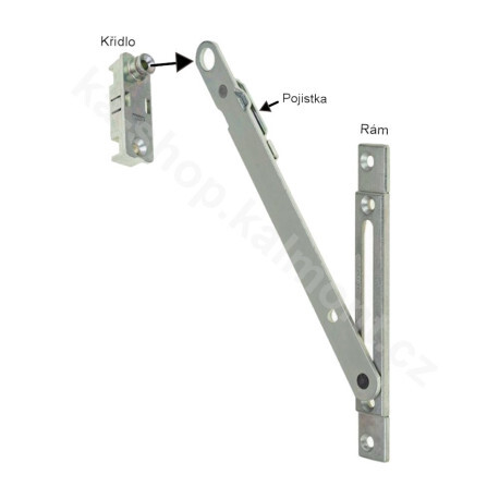 Omezovač vyklopení na plastové a dřevěné okno s drážkou 16 mm