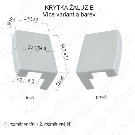 Krytka montážní patky horizontální žaluzie, rovná 44 x 33 mm, Provedení Levý, Barva Bílá