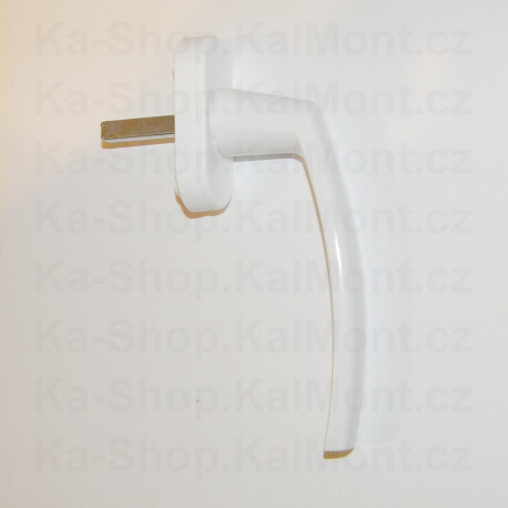 Klika na plastové okno, 4 polohy, čtyřhran 35 x 7 mm, PVC bílá s logem