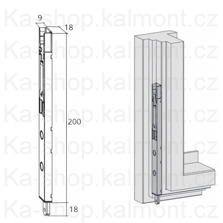 Zástrč Maco hladká 200 x 18 x 9 mm na dřevěné dvoukřídlé okno a dveře