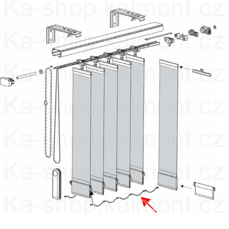 Řetízek dolní spojovací pro závaží vertikální žaluzie 127 mm, bílý / bm (M)