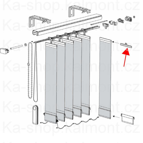 Ramínko vertikální žaluzie pro zavěšení lamely široké 127mm