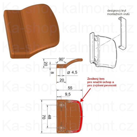 Madlo na balkonové plastové a dřevěné dveře, tvrzený plast, RAL 8003 (zlatý dub),