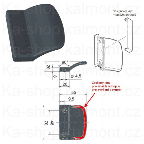 Madlo na balkonové dveře, protiskluzový lem, tvrzený plast - antracit