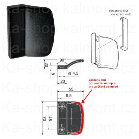 Madlo na balkonové plastové a dřevěné dveře, černé, protiskluzový lem, tvrzený plast