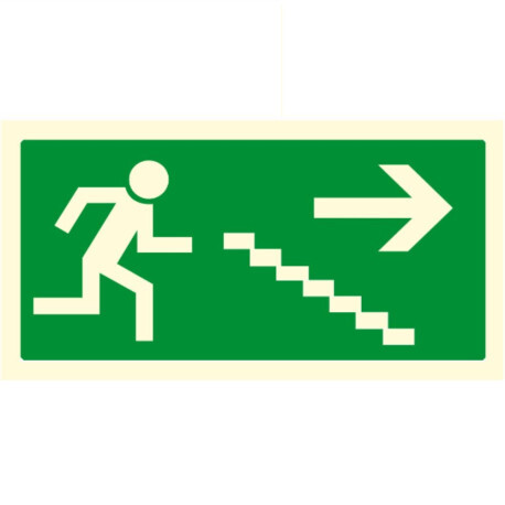 Bezpečnostní tabulka ÚNIKOVÉ SCHODIŠTĚ VPRAVO DOLŮ, luminiscenční plast 200 x 100 mm