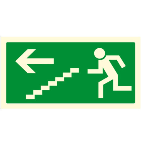 Bezpečnostní tabulka ÚNIKOVÉ SCHODIŠTĚ VLEVO DOLŮ, luminiscenční plast 300 x 150 mm