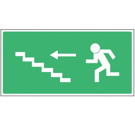 Bezpečnostní tabulka ÚNIKOVÉ SCHODIŠTĚ VLEVO NAHORU, plast 212 x 123 mm