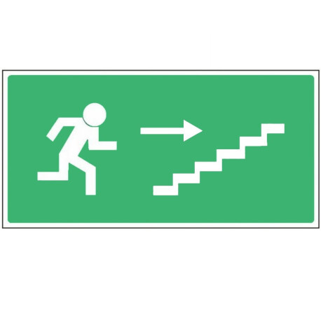 Bezpečnostní tabulka ÚNIKOVÉ SCHODIŠTĚ VPRAVO NAHORU, plast 212 x 123 mm