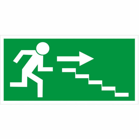Bezpečnostní tabulka ÚNIKOVÉ SCHODIŠTĚ VPRAVO DOLŮ, plast 212 x 123 mm