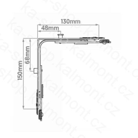 Rohový převod Vorne pro okno a balkonové dveře, 130 (1 hříbek) x 150 (1 rolnička)