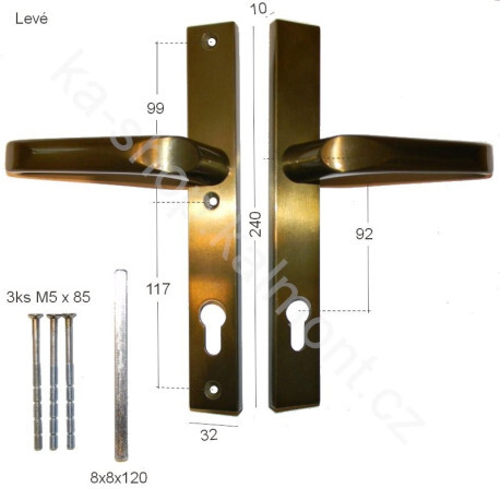 Bezpečnostní kování na dveře, klika - klika, rozteč 92, štít 240 x 32 mm, lakovaný bronz