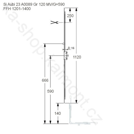Převod Siegenia Favorit SI Gr 120, G 590, FFH 1201-1400, D 16