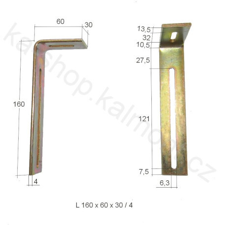 Konzole, konstrukční úhelník 160 x 60 x 30 x 4 mm s drážkou 6,3 mm