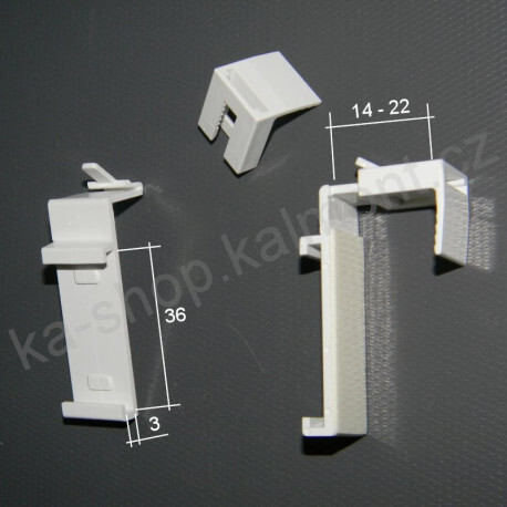 Horní závěsný držák látkové okenní rolety, falc 14-22 mm, pro profil 36x3 mm, bílý