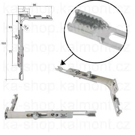 Rohový převod Siegenia Favorit krátký s IS čepem a spoj. plíškem na okno a balkonové dveře