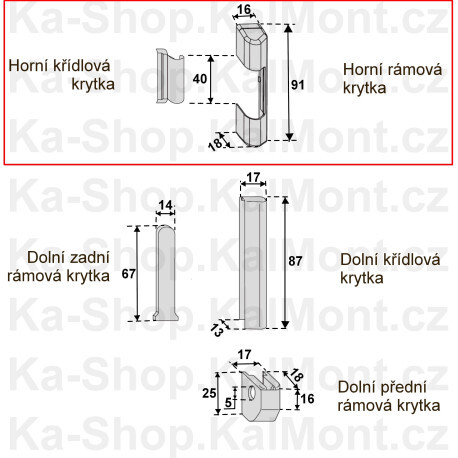 Sada 2ks stříbrných krytek Roto NT na horní pant na PVC okno a balkonové dveře