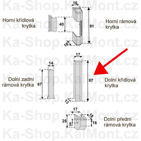 Krytka pantu Roto NT dolní křídlová zlatá na plastové okno a balkonové dveře