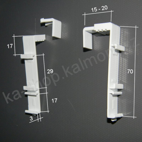 Horní držák rolety den a noc na křídlo okna, falc 15-20 mm, 29x3 mm, bílý