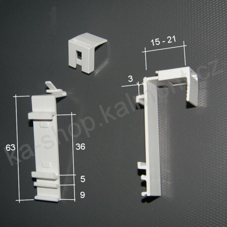Horní držák rolety den a noc na křídlo okna, falc 15-21 mm, 36x3 mm, bílý
