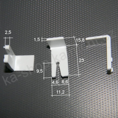 Klips držáku rolety na křídlo okna, dlouhý vnitřní, bílý (balení po 5ks)