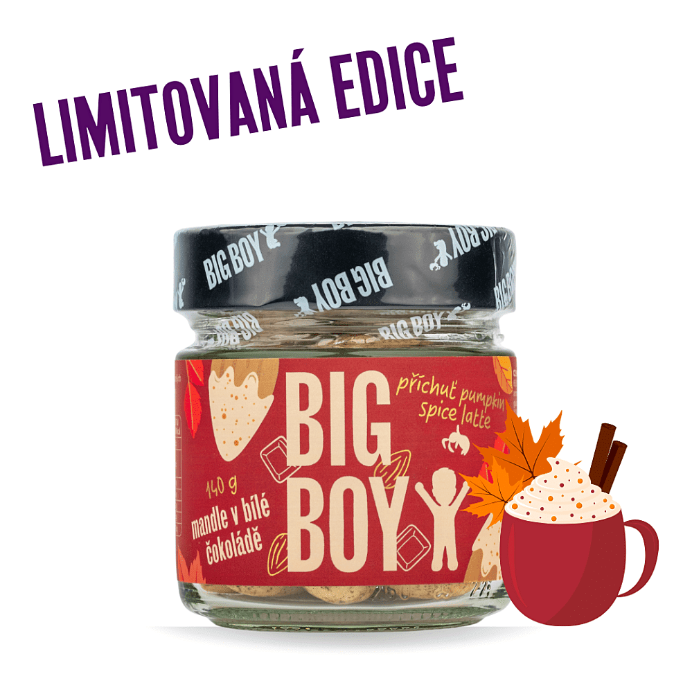 BIG BOY Mandle v bílé čokoládě s příchutí pumpkin spice latte 140 g