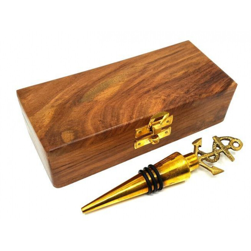 Dekorativní zátka na víno v dřevěné krabičce - zlatá