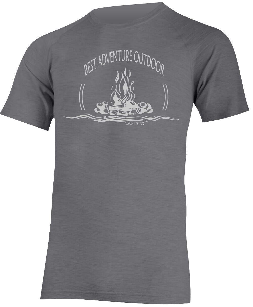 Lasting pánské merino triko BAZIL s tiskem 8400 šedé Velikost: L