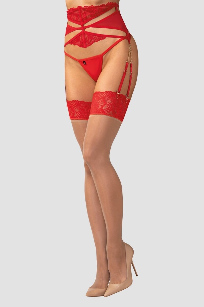 Červené podvazkové punčochy Matildea