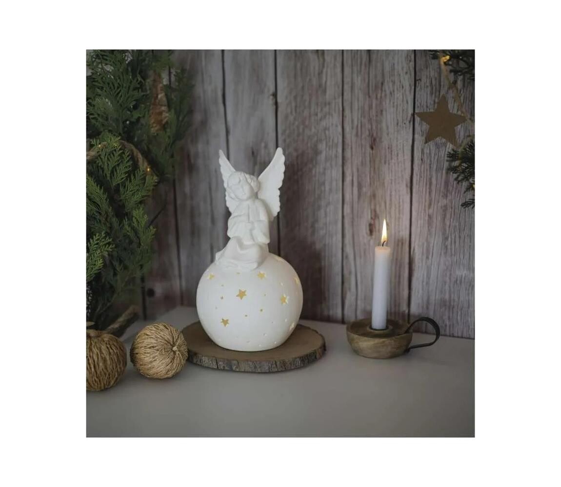 LED Vánoční dekorace LED/0,4W/2xAA keramický anděl DCLW33