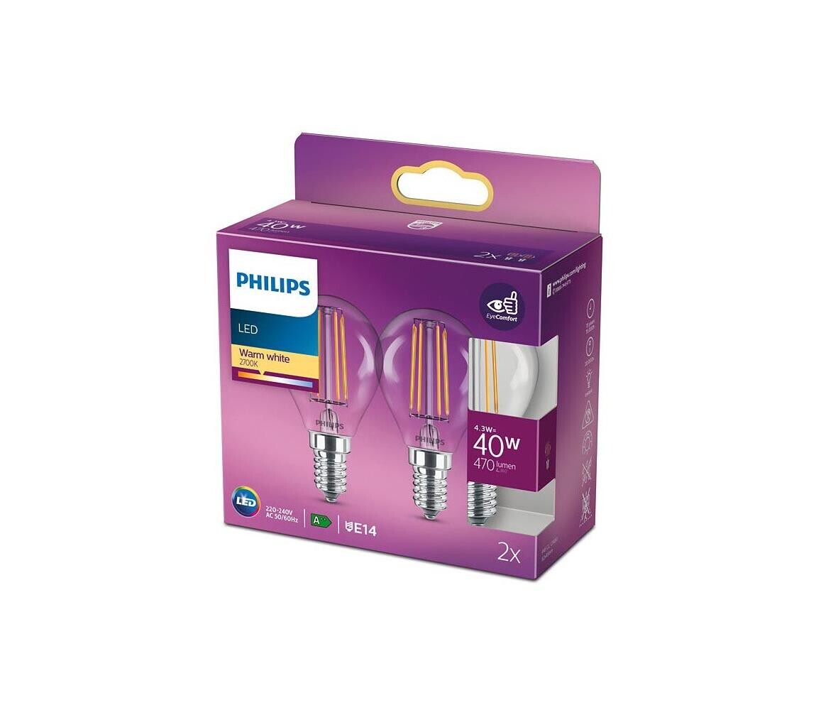 SADA 2x LED Žárovka VINTAGE Philips E14/4,3W/230V 2700K 8718699777630