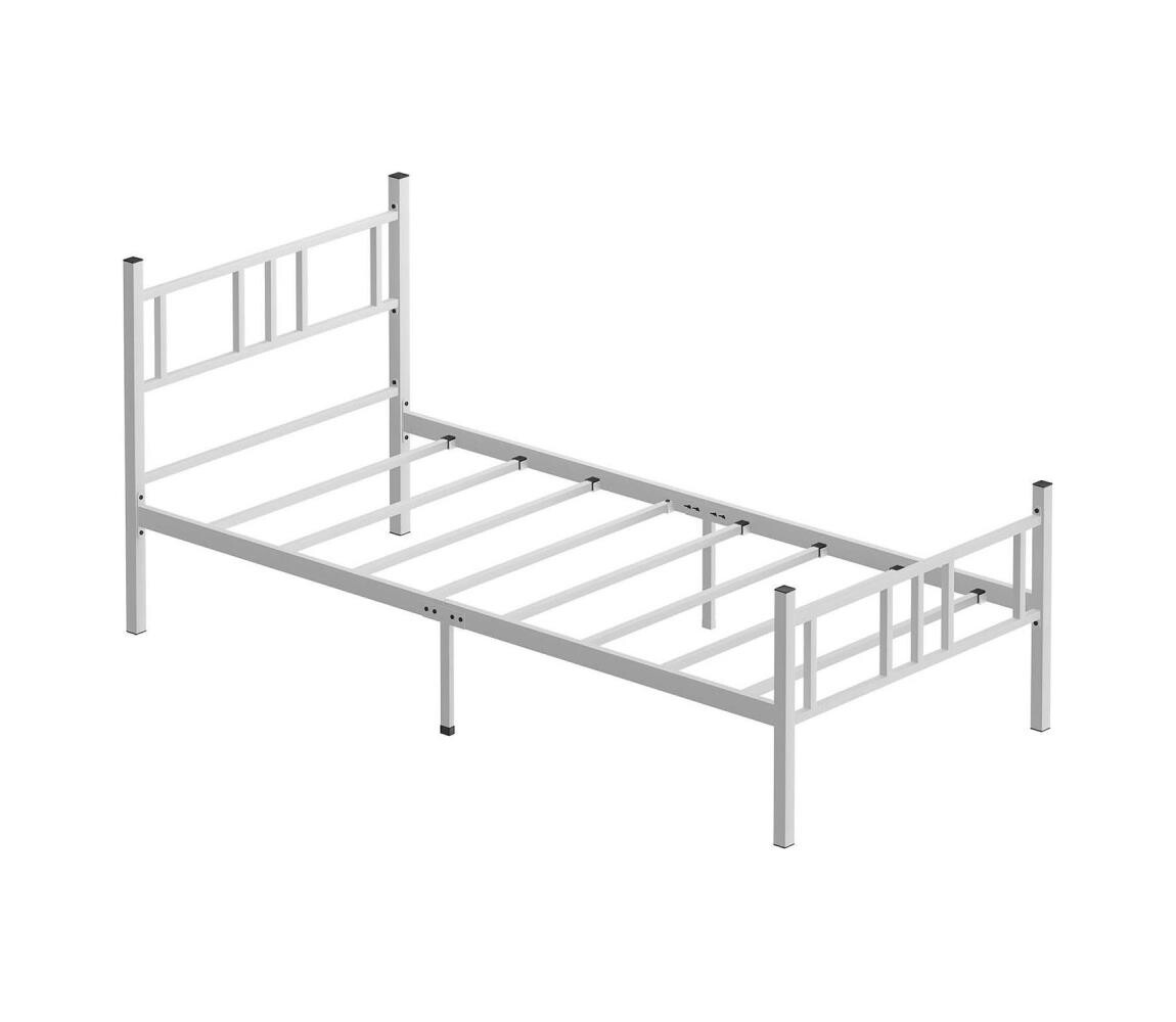 Kovová jednolůžková postel PIRON 90x200 cm bílá nosnost 120 kg 837WST1111