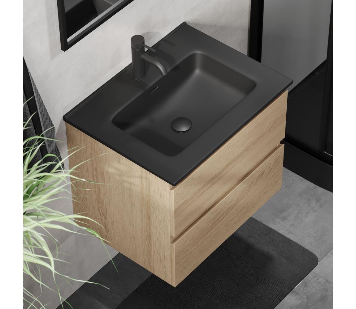 BATH DELUXE Koupelnová skříňka s umyvadlem CONOR 61 cm dub/černá BT0096+BT0126