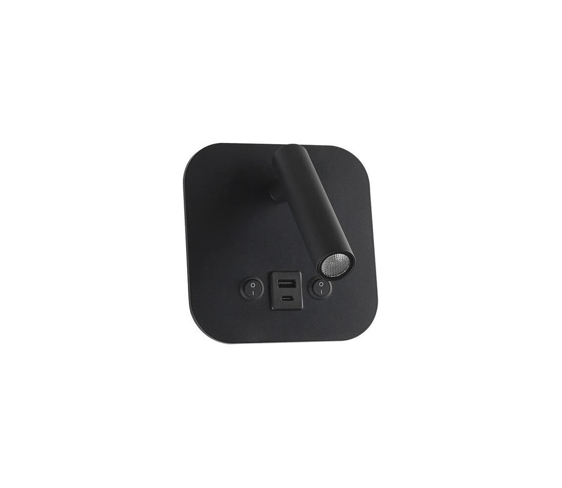 LED Nástěnné bodové svítidlo s USB portem LED/8W/230V 3000K černá 240036